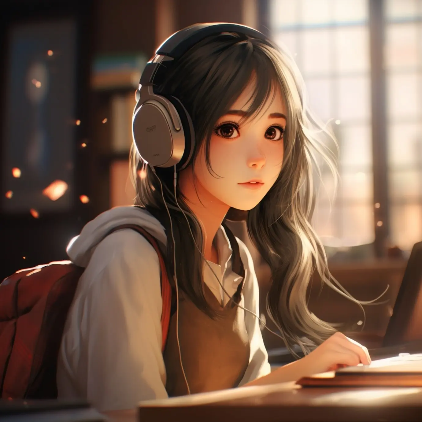 Porträt im Anime-Stil eines jungen Menschen, der die Schule besucht.